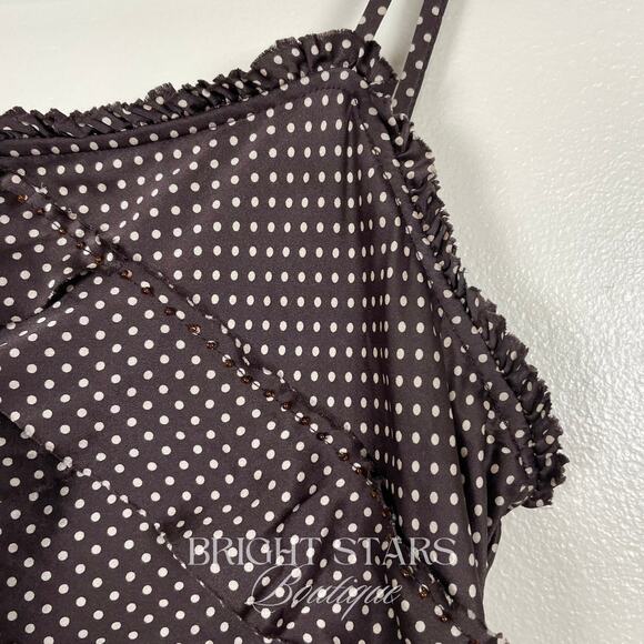 Rare Brown Polka Dot Silk Top Blouse ASO Paige Matthews Charmed Vintage Y2K - Picture 6 of 8